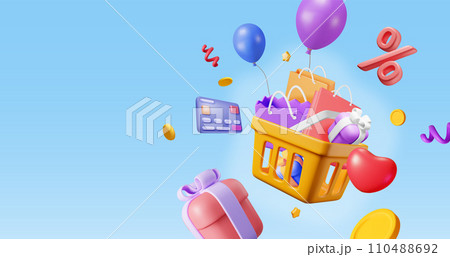 3D Plastic Shopping Basket with Gift Boxes and Bag 3D Plastic Shopping Basket with Gift Boxes and Bag 110488692