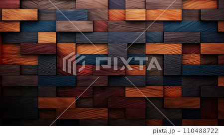 Wood marquetry wall parquet, abstract pattern background, Generative AI 110488722