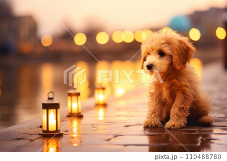 Close-up of cute dog with beautiful bokeh background, Generative AI 110488780