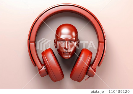 3d minimal scene, mockup abstract human character, enjoy music concept, Generative AI 110489120