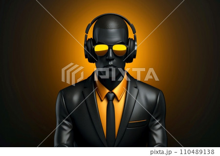 3d minimal scene, mockup abstract human character, enjoy music concept, Generative AI 110489138
