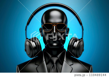 3d minimal scene, mockup abstract human character, enjoy music concept, Generative AI 110489144