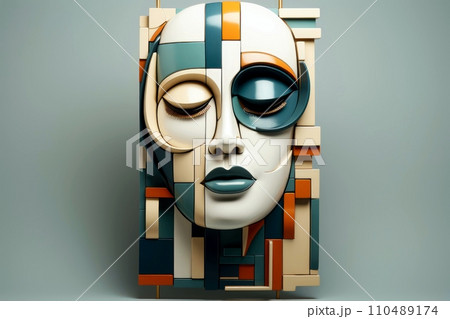 3d abstract human head,face, Psychic waves concept, Generative AI 110489174