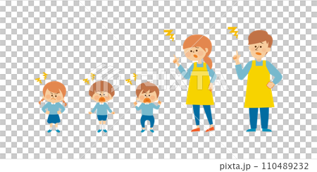 Nursery teacher and child angry expression set illustration material Nursery teacher and child angry expression set illustration material 110489232