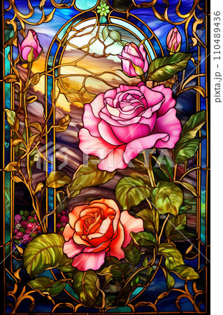 ステンドグラスのバラ窓 AI画像のイラスト素材 [110489436] - PIXTA