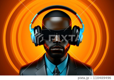 3d minimal scene, mockup abstract human character, enjoy music concept, Generative AI 110489496