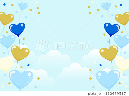 ハート、風船、雲、ホワイトデー、父の日、イラスト、背景、雲、横 ハート、風船、雲、ホワイトデー、父の日、イラスト、背景、雲、横 110489517
