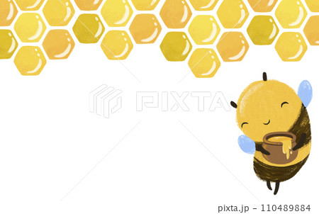 Cute Honey Bee illustration with honey comb. Bright frame 110489884