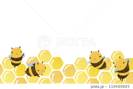 Cute Honey Bee illustration with honey comb. Bright frame Cute Honey Bee illustration with honey comb. Bright frame 110489885