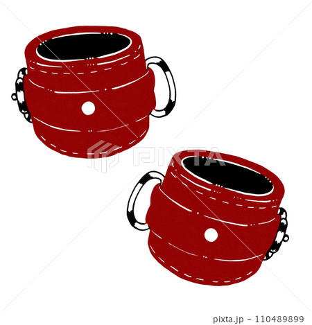BDSM hand drawn cuffs in black and red colors. White background BDSM hand drawn cuffs in black and red colors. White background 110489899