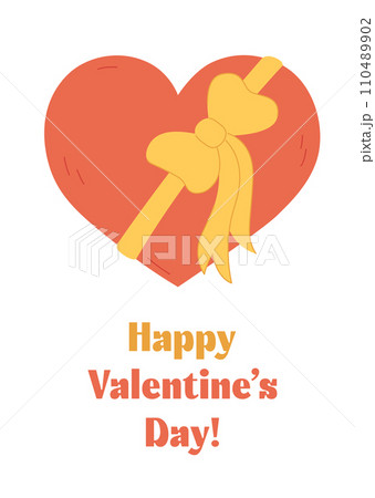 Happy Valentines Day greeting card. Cute doodle heart with tied gift bow and text. February 14 celebration card for loved one, sweetheart. Romantic vector flat illustration Happy Valentines Day greeting card. Cute doodle heart with tied gift bow and text. February 14 celebration card for loved one, sweetheart. Romantic vector flat illustration 110489902
