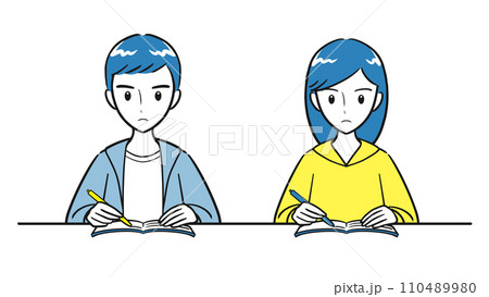 塾で真剣に勉強をする男子学生・女子学生（シンプル） 110489980