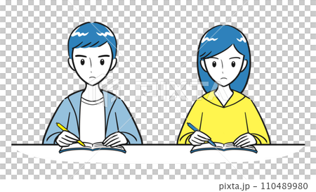 塾で真剣に勉強をする男子学生・女子学生（シンプル） 110489980