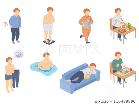 ふくよかな体型の男性のアイソメトリックイラスト ふくよかな体型の男性のアイソメトリックイラスト 110489990