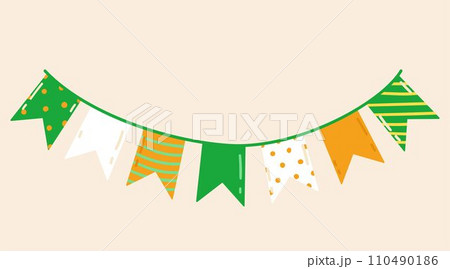 St. Patrick's Day garland. Colorful festive bunting. Isolated on white background. Vector illustration in Irish Colors. St. Patrick's Day garland. Colorful festive bunting. Isolated on white background. Vector illustration in Irish Colors. 110490186
