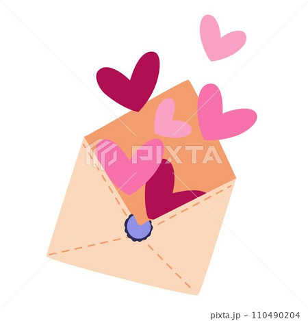 A romantic message in an envelope for Valentine's Day. Vector illustration in a flat style. Love letter with hearts 110490204