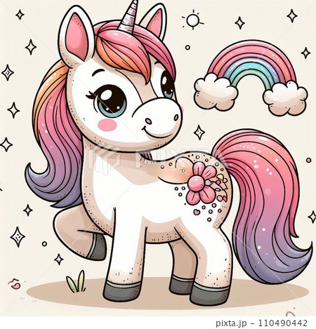 cute unicorn with pink unicorn(AI-generate) 110490442