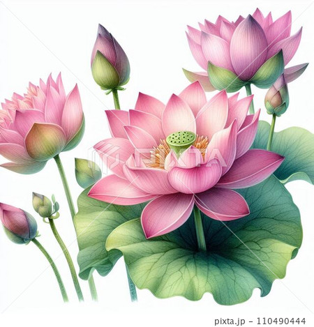 pink lotus flower in green watercolor(AI-generate) 110490444