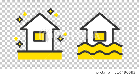 新建房屋和被水淹沒的房屋 110490693