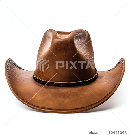 Rodeo Cowboy Hat in Leather Isolated on White Background. Generative ai 110491048