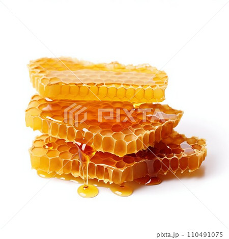 Natural Honeycombs Detail Isolated on White Background. Generative ai 110491075