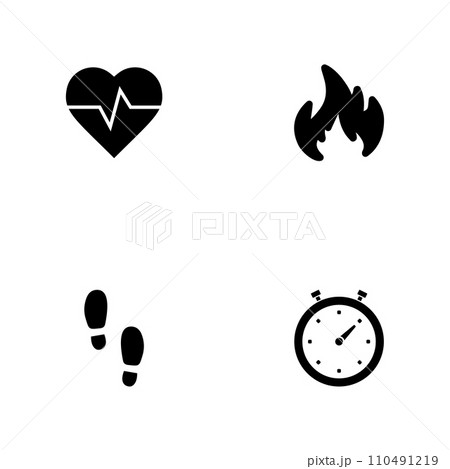 Cardio - a set of black four solid icons isolated on a white background 110491219