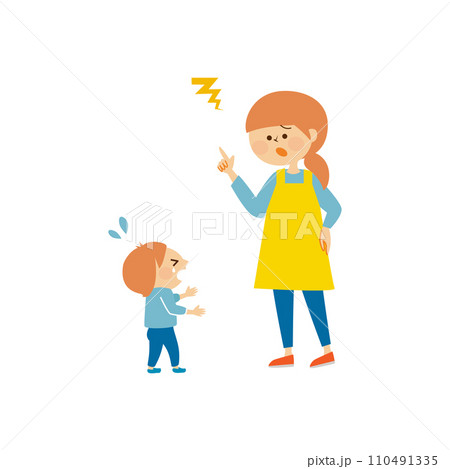 叱る保育士と泣く子供　かわいいイラスト素材 110491335