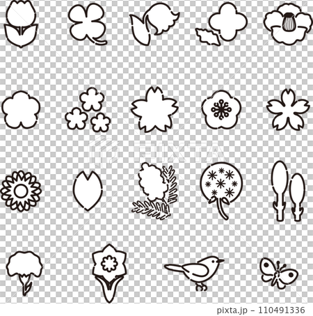 Flower icon treatment pictogram logo cute simple line drawing black and white illustration material set 110491336