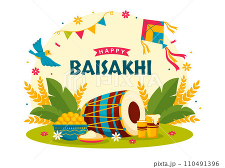 Happy Baisakhi Vector Illustration of Vaisakhi Punjabi Spring Harvest Festival of Sikh Celebration with Drum and Kite in Holiday Cartoon Background Happy Baisakhi Vector Illustration of Vaisakhi Punjabi Spring Harvest Festival of Sikh Celebration with Drum and Kite in Holiday Cartoon Background 110491396