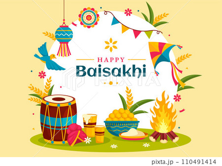 Happy Baisakhi Vector Illustration of Vaisakhi Punjabi Spring Harvest Festival of Sikh Celebration with Drum and Kite in Holiday Cartoon Background Happy Baisakhi Vector Illustration of Vaisakhi Punjabi Spring Harvest Festival of Sikh Celebration with Drum and Kite in Holiday Cartoon Background 110491414