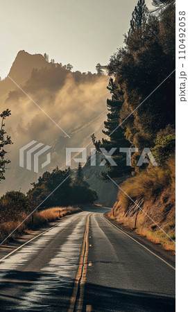 AI-generated content. Road trip concept landscape.  110492058