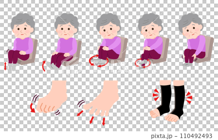 エコノミー症候群予防 血栓症予防の体操をする高齢者 まとめ イラスト エコノミー症候群予防 血栓症予防の体操をする高齢者 まとめ イラスト 110492493