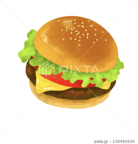 チーズバーガー　ハンバーガー　ファーストフード　イラスト 110492630
