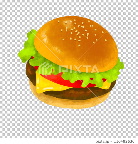 チーズバーガー　ハンバーガー　ファーストフード　イラスト 110492630