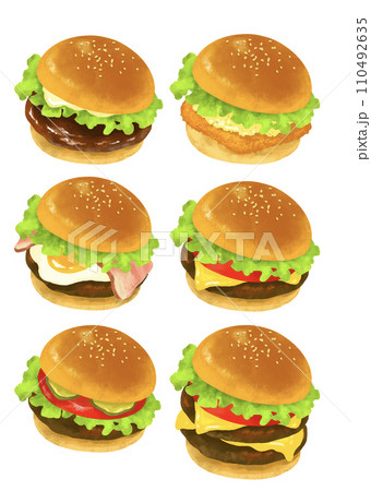 ハンバーガー　イラストセット　ファーストフード　イラスト 110492635