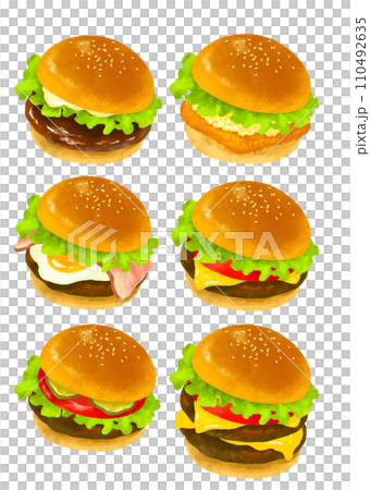 ハンバーガー　イラストセット　ファーストフード　イラスト 110492635
