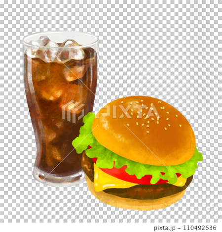 ハンバーガーとコーラ　ドリンクセット　ファーストフード　イラスト 110492636