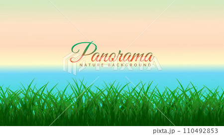 Ocean and morning sky beyond the grass. Morning natural scenery background design Ocean and morning sky beyond the grass. Morning natural scenery background design 110492853