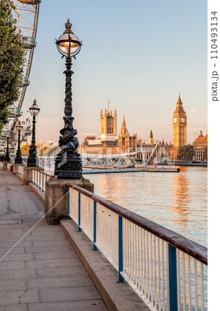 Waterfront against Big Ben with Thames river in London, England, UK 110493134