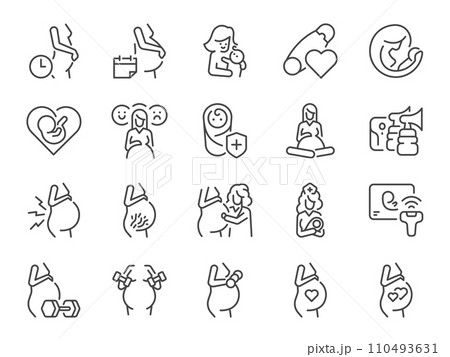 Pregnancy icon set. It included pregnant, mom, mother, Prenatal Care, and more icons. Editable Vector Stroke. Pregnancy icon set. It included pregnant, mom, mother, Prenatal Care, and more icons. Editable Vector Stroke. 110493631