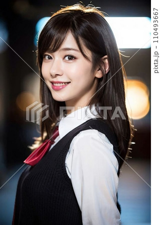 振り向く制服姿の女子高生(AI生成画像) 振り向く制服姿の女子高生(AI生成画像) 110493667