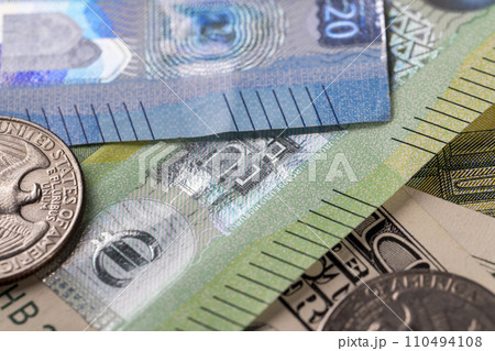 American dollars and European euros close-up American dollars and European euros close-up 110494108