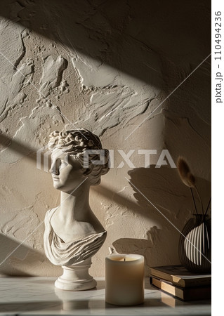 Classical bust in sunlight, suitable for historical and art themes. AI Generated. 110494236
