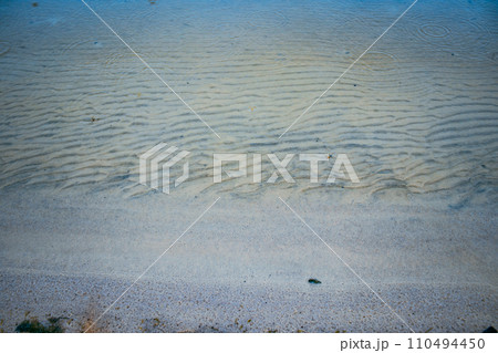 Close up white sand beach and waves concept photo. Country side resort. 110494450