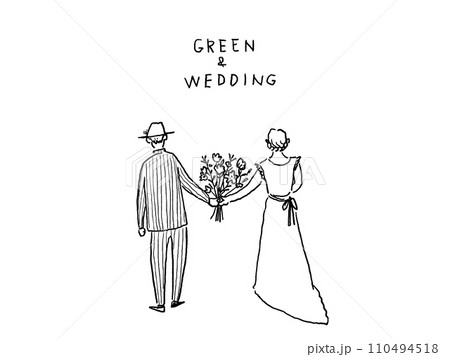 手を繋いだ新郎新婦　テキストあり　B 110494518