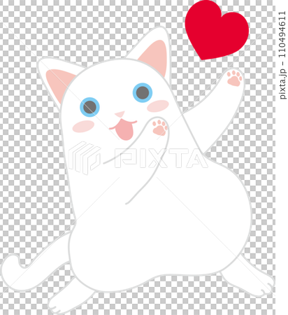 Dancing cat_Valentine_A white cat doing a wota dance with a heart on its face 110494611