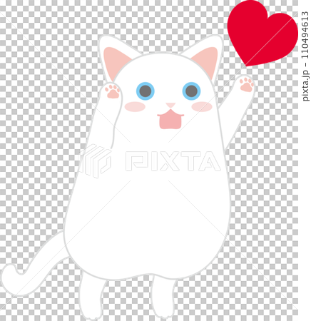 Dancing cat_Valentine_White cat jumping chasing a heart 110494613