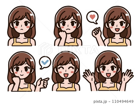 若い女性の表情セットイラスト 若い女性の表情セットイラスト 110494649