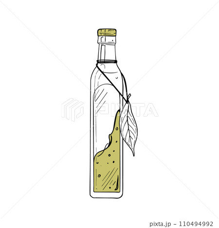 Bottle oil cream vector illustration. Glass container black outline graphic drawing. Cosmetic vegan food ink line contour avocado leaf. Food ink line contour. Healthy organic nature diet cook detox Bottle oil cream vector illustration. Glass container black outline graphic drawing. Cosmetic vegan food ink line contour avocado leaf. Food ink line contour. Healthy organic nature diet cook detox 110494992
