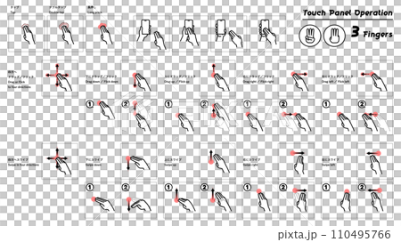 タッチパネル操作イラストセット　三本指操作 110495766